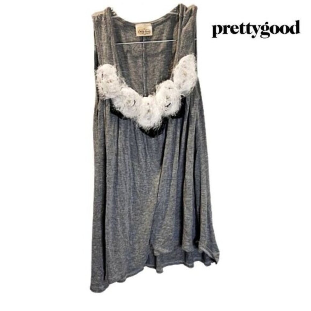 Pretty Good Women's Scoop Flower‎ Accent Neckline Sleeveless Loose Flowy